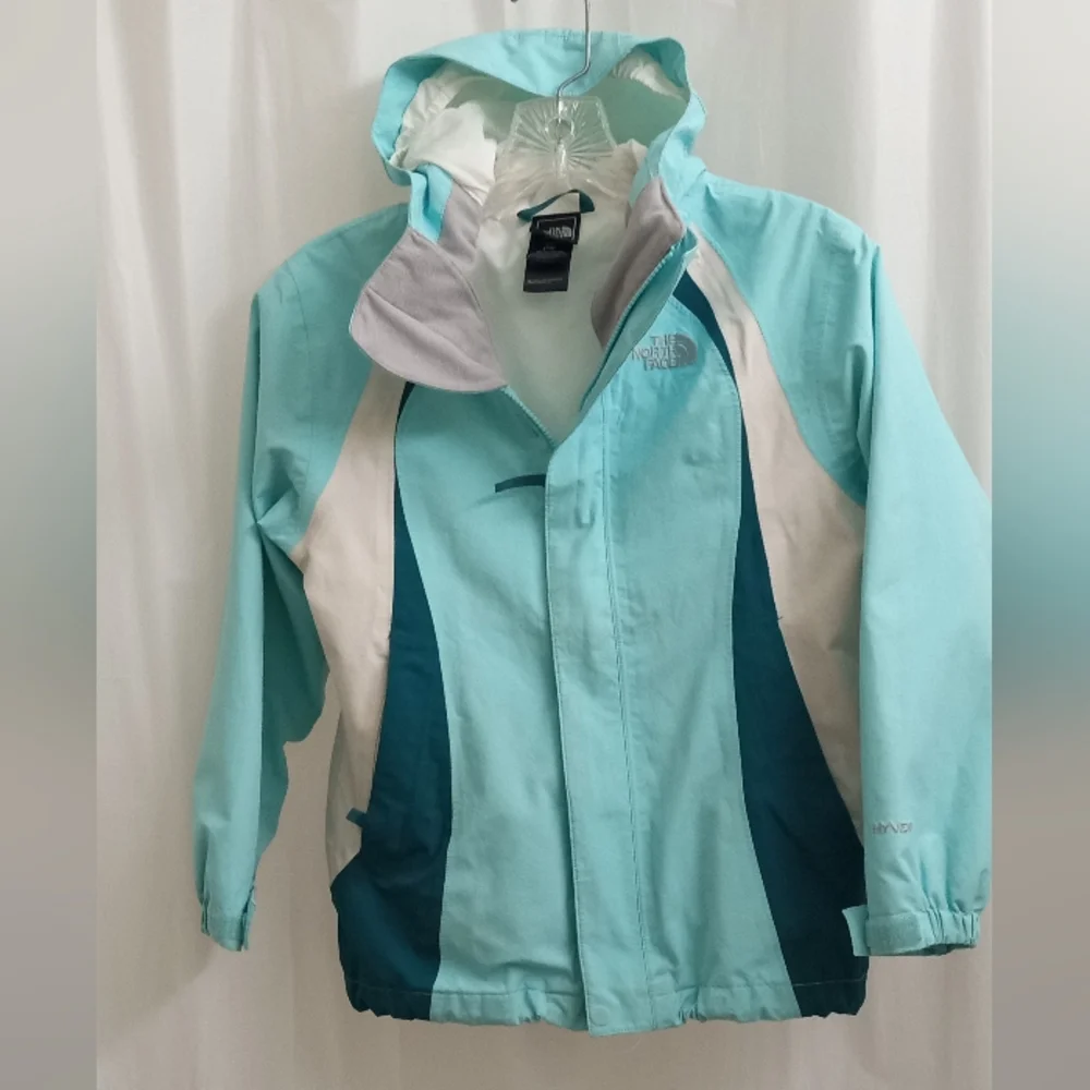 The North Face Hyvent Girl's ColorBlock Green/Ocean Foam Blue/ Jacket -SZ: 7/8